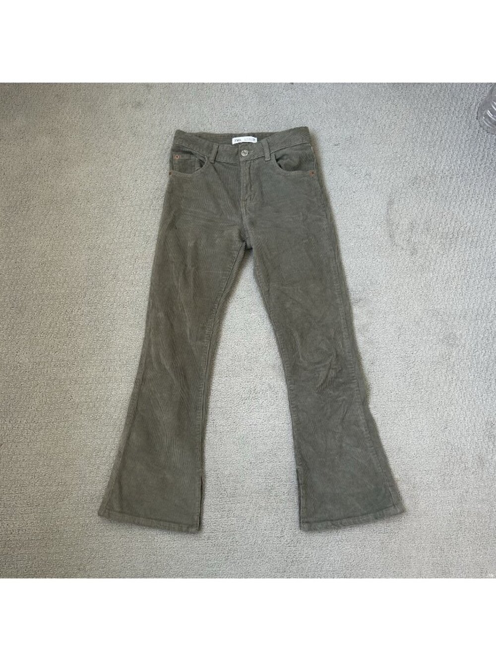 ZARA Kids Corduroy Cargo Flare Pants Size 11-12 Skate Utility Streetwear Green